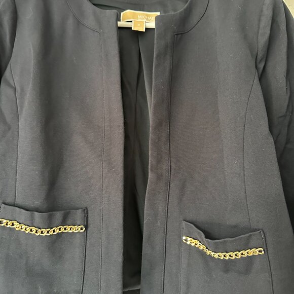 Navy Blue Blazer with Gold Chain Accents - Picture 2 of 7